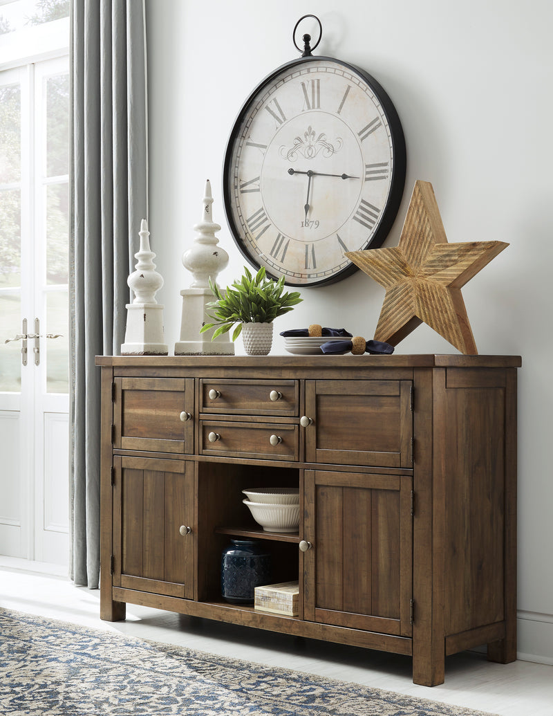 Distressed Nutmeg Dining Sideboard with Drawers and Cabinets