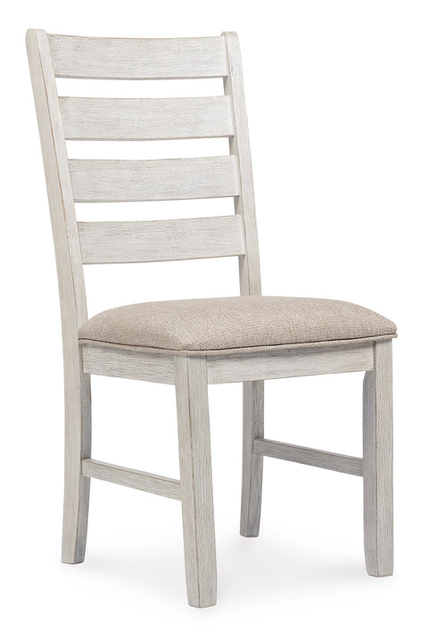 Distressed White Upholstered Ladderback Dining Chairs, Set of 2