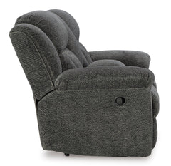 Graphite Fabric Reclining Seating, console loveseat side view - 10