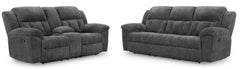 Graphite Fabric Reclining Seating, sofa and console loveseat set - 17