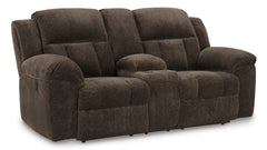 Chocolate Fabric Reclining Seating, console loveseat upright angle - 24