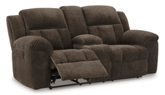 Chocolate Fabric Reclining Seating, console loveseat reclined angle - 25