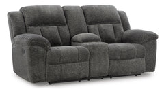 Graphite Fabric Reclining Seating, console loveseat upright angle - 6