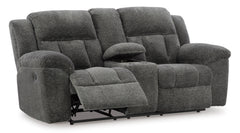 Graphite Fabric Reclining Seating, console loveseat reclined angle - 7