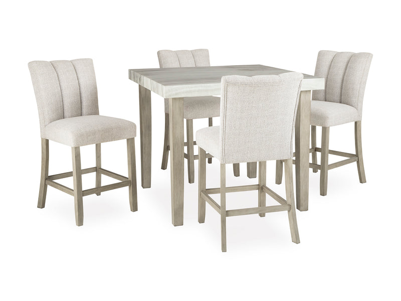Faux Gray Marble Counter Table with Bisque Stool Options