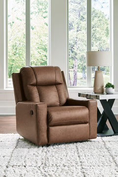 Caramel Faux Leather Reclining Seating, recliner chair room view; accessories not included - 15