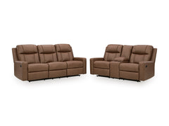 Caramel Faux Leather Reclining Seating, sofa and console loveseat set - 17