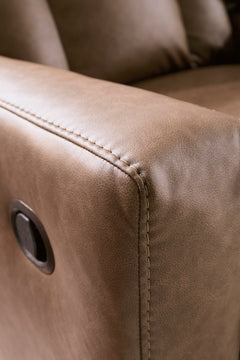 Caramel Faux Leather Reclining Seating, upholstery stitching detail - 20