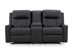 Carbon Faux Leather Reclining Seating, console loveseat front view - 29
