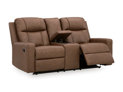 Caramel Faux Leather Reclining Seating, console loveseat reclined angle - 7