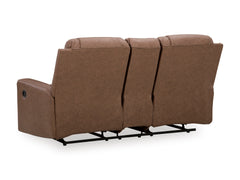 Caramel Faux Leather Reclining Seating, console loveseat back view - 8