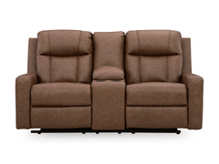 Caramel Faux Leather Reclining Seating, console loveseat front view - 9