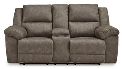 Fossil Wide Faux Leather Reclining Seating, console loveseat front view - 9