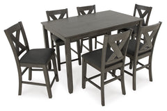 Gray / 7-Piece Counter Dining Set: Table + 6 Stools, product view 1; includes 1 table, 6 stools; decorative accessories and other furniture excluded - 1