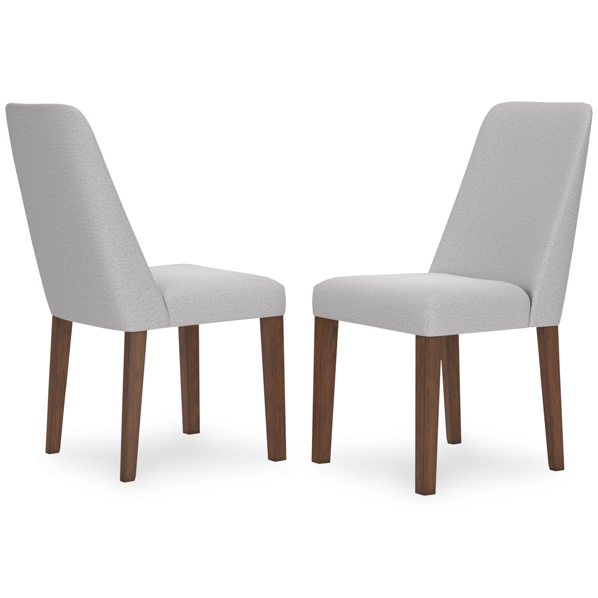 gray and brown upholstered dining chairs, pair of two chairs