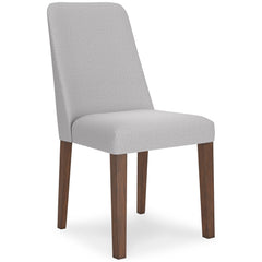 gray and brown upholstered dining chairs, single chair front angle - 3
