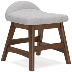 Light gray upholstered desk chair with brown hardwood frame — opposite front angle - 2