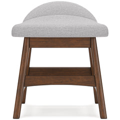 Light gray upholstered desk chair with brown hardwood frame — front view - 5