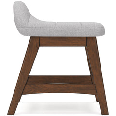 Light gray upholstered desk chair with brown hardwood frame — opposite side view - 7