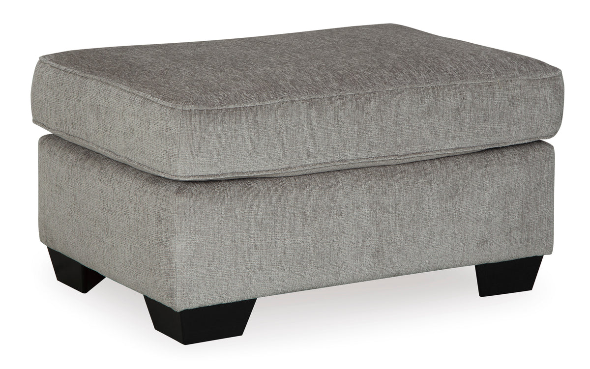 Alloy Gray chenille ottoman, Rectangular 34" × 24" angled view