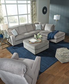 Alloy Gray chenille ottoman, Square 36" × 36" styled room; other furniture and accessories not included - 11