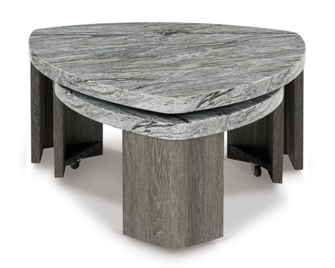 Gray Faux Marble Coffee Table with Pivoting Lower Table