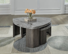 Gray Faux Marble Coffee Table with Pivoting Lower Table, nested room setting; accessories excluded - 3