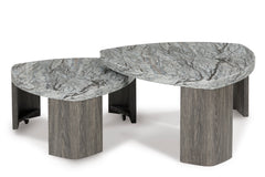 Gray Faux Marble Coffee Table with Pivoting Lower Table, alternate extended position; accessories excluded - 4