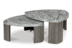 Gray Faux Marble Coffee Table with Pivoting Lower Table, extended position; accessories excluded - 5