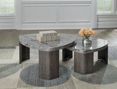 Gray Faux Marble Coffee Table with Pivoting Lower Table, room setting; accessories excluded - 8
