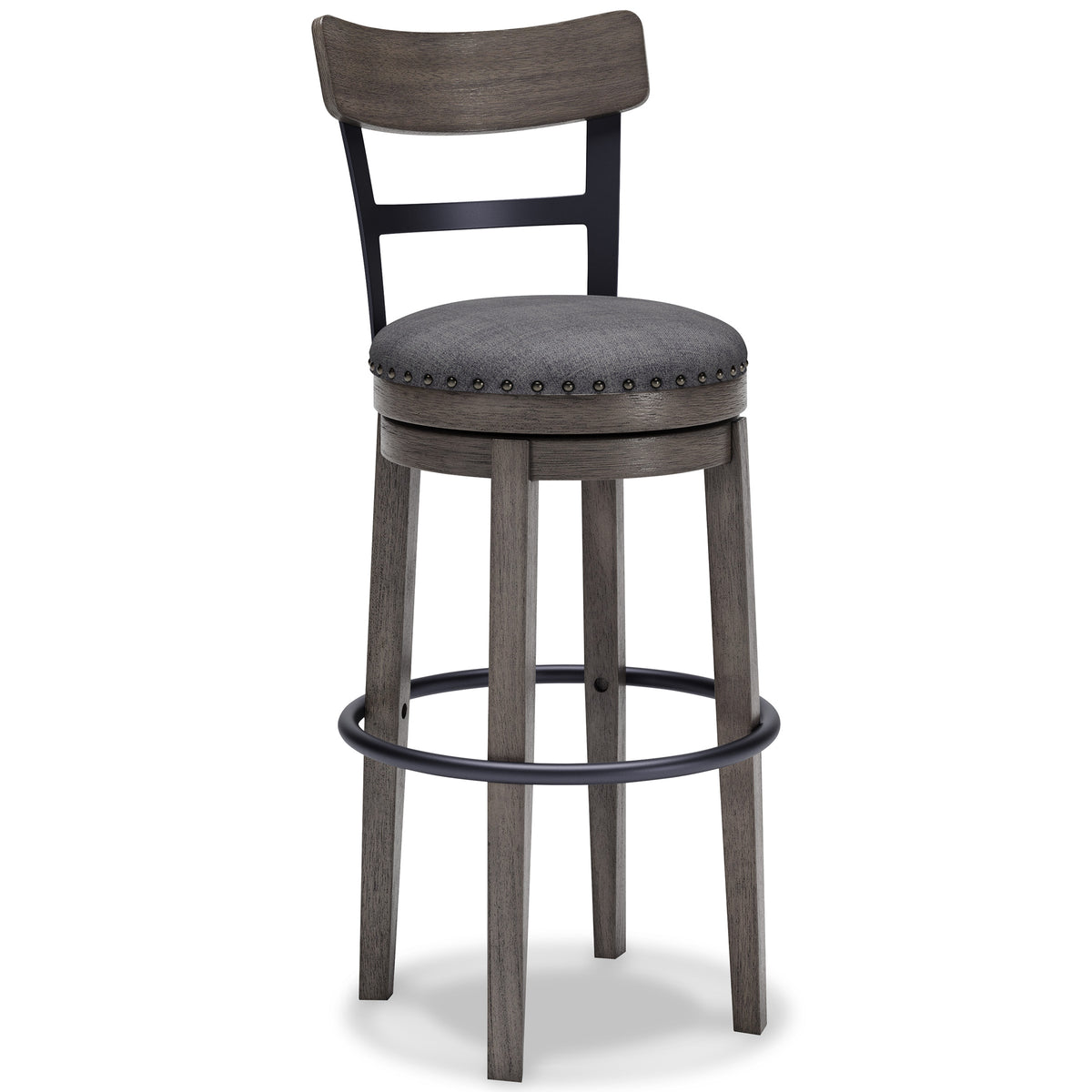 Gray / Bar Height — 30.5-Inch Seat, angle view; one stool included; additional furniture and accessories excluded