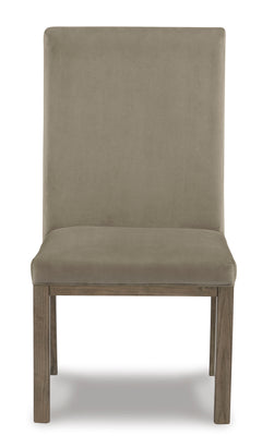 Gray/Brown Dining Chairs, front view; sold as a matching pair; tables, additional chairs and accessories excluded - 4