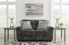 Gunmetal Upholstered Seating, loveseat room setting; tables and decor excluded - 10