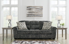 Gunmetal Upholstered Seating, sofa room setting; tables and decor excluded - 5