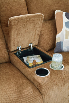Honey Manual Reclining Seating, loveseat cup holders and concealed storage detail - 16