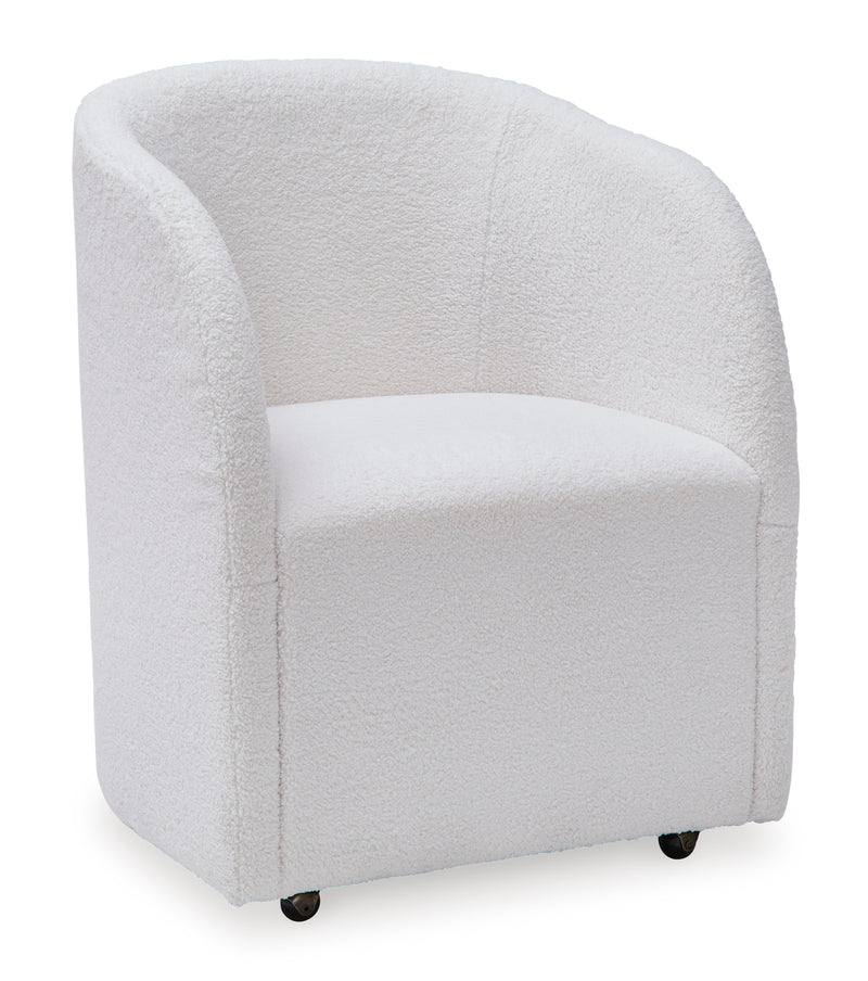 Ivory Boucle Dining Armchairs with Casters, Set of 2