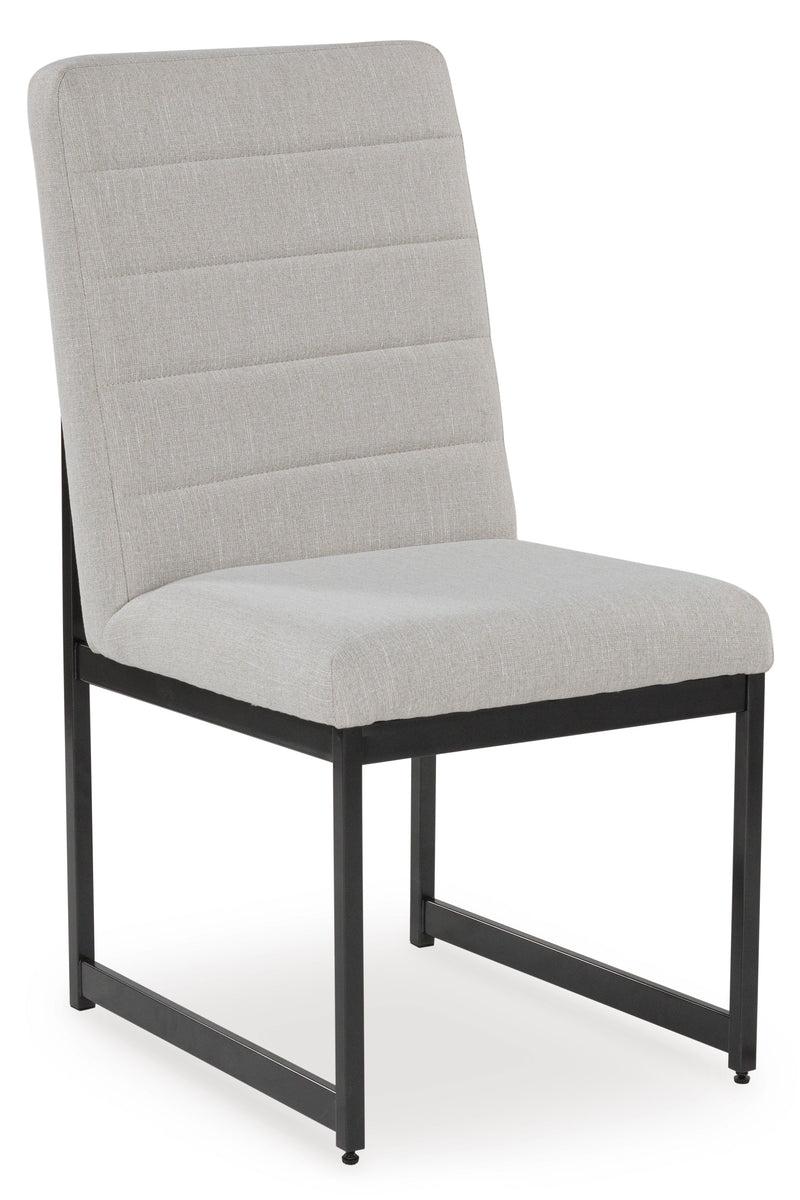 Light Beige Upholstered Dining Chairs with Gunmetal Bases, Set of 2