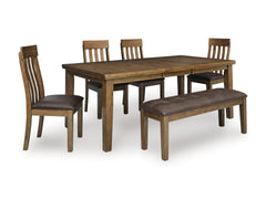Light Brown / Table + 4 Chairs + Bench, product view 1; includes table + 4 chairs + bench; other furniture and accessories excluded - 23