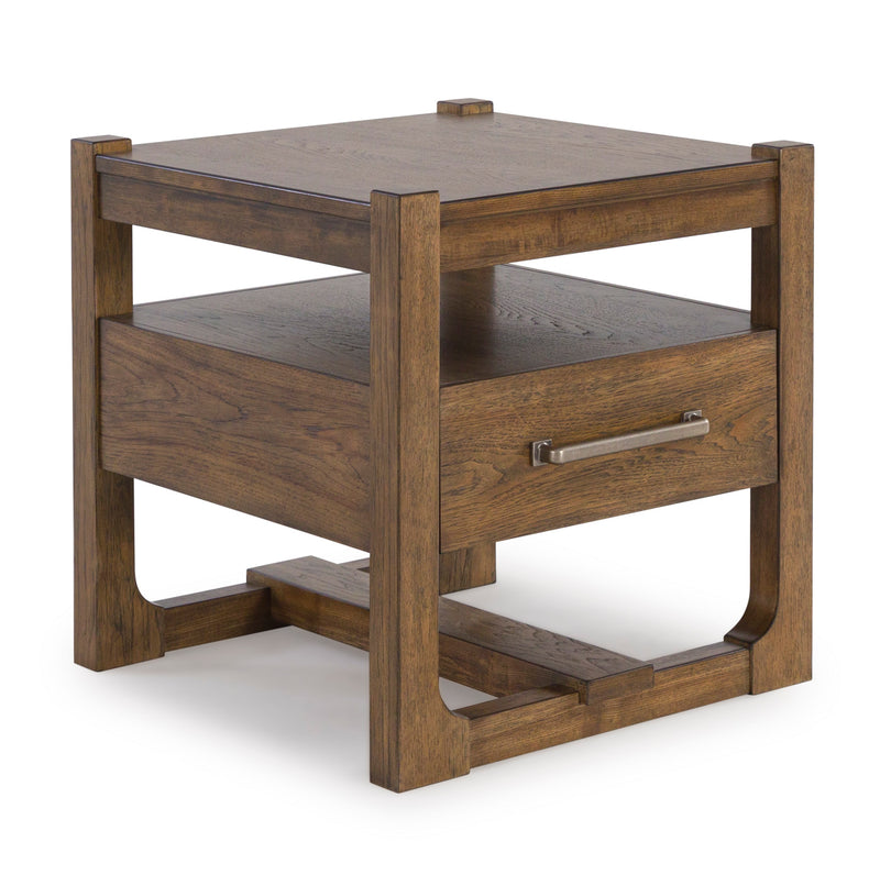 Light Brown End Table with Storage Drawer and Open Shelf