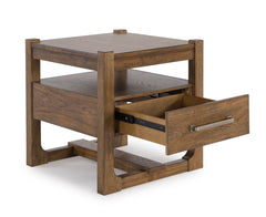Light Brown End Table with Storage Drawer and Open Shelf, open storage view - 4