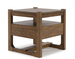 Light Brown End Table with Storage Drawer and Open Shelf, back view - 5