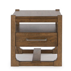 Light Brown End Table with Storage Drawer and Open Shelf, front view - 7
