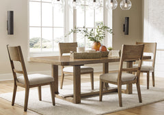 Oatmeal / Light Brown / Table + 4 Chairs, product view 2; included: 1 table; 4 matching chairs; all other furniture and accessories excluded - 33