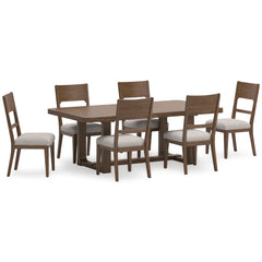 Oatmeal / Light Brown / Table + 6 Chairs, product view 1; included: 1 table; 6 matching chairs; all other furniture and accessories excluded - 34