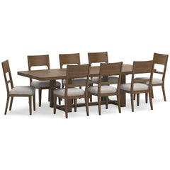 Oatmeal / Light Brown / Table + 8 Chairs, product view 1; included: 1 table; 8 matching chairs; all other furniture and accessories excluded - 36