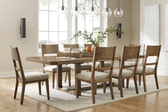 Oatmeal / Light Brown / Table + 8 Chairs, product view 2; included: 1 table; 8 matching chairs; all other furniture and accessories excluded - 37