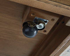 Light Brown Lift-Top Coffee Table with Drawer and Casters, caster detail; accessories excluded - 4