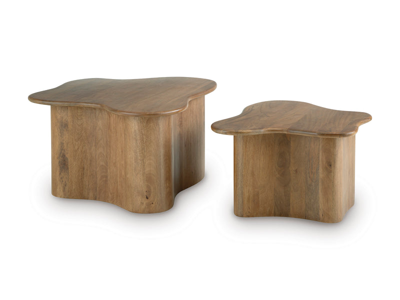 Light Brown Solid Mango Wood Bunching Coffee Tables — Set of 2