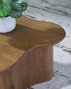 Light Brown Solid Mango Wood Bunching Coffee Tables — Set of 2, tabletop and base detail - 3