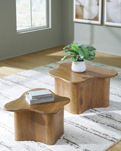 Light Brown Solid Mango Wood Bunching Coffee Tables — Set of 2, styled living room; other items sold separately - 5